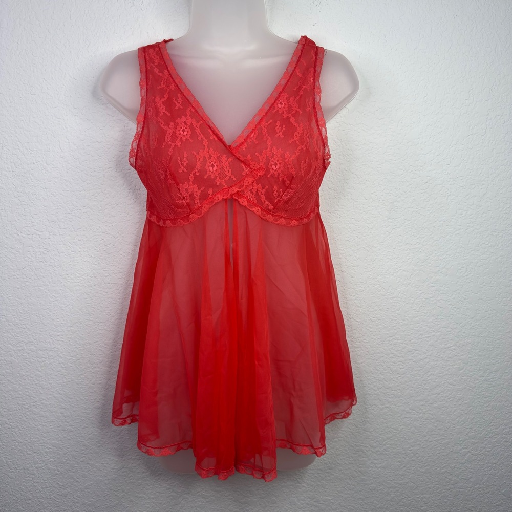 Blanche by Erika McGowan Babydoll Chemise Nightie Womens P Red Lace VTG Romantic